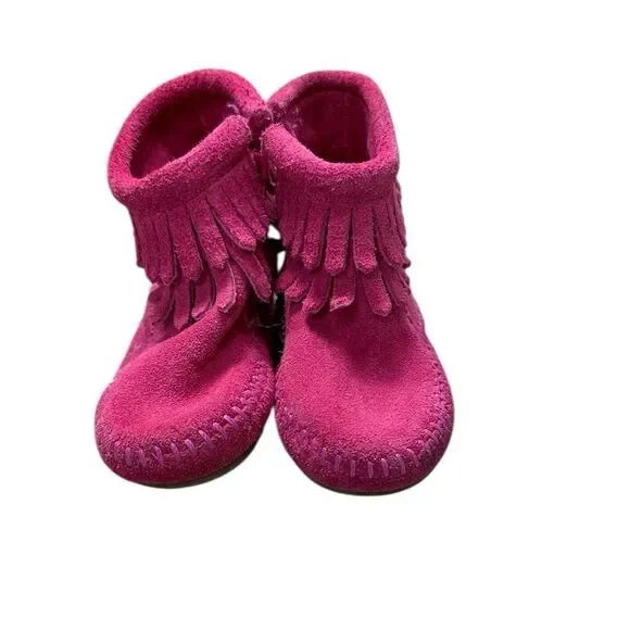 Minnetonka Pink Moccasins With Fringe - Picture 2 of 5